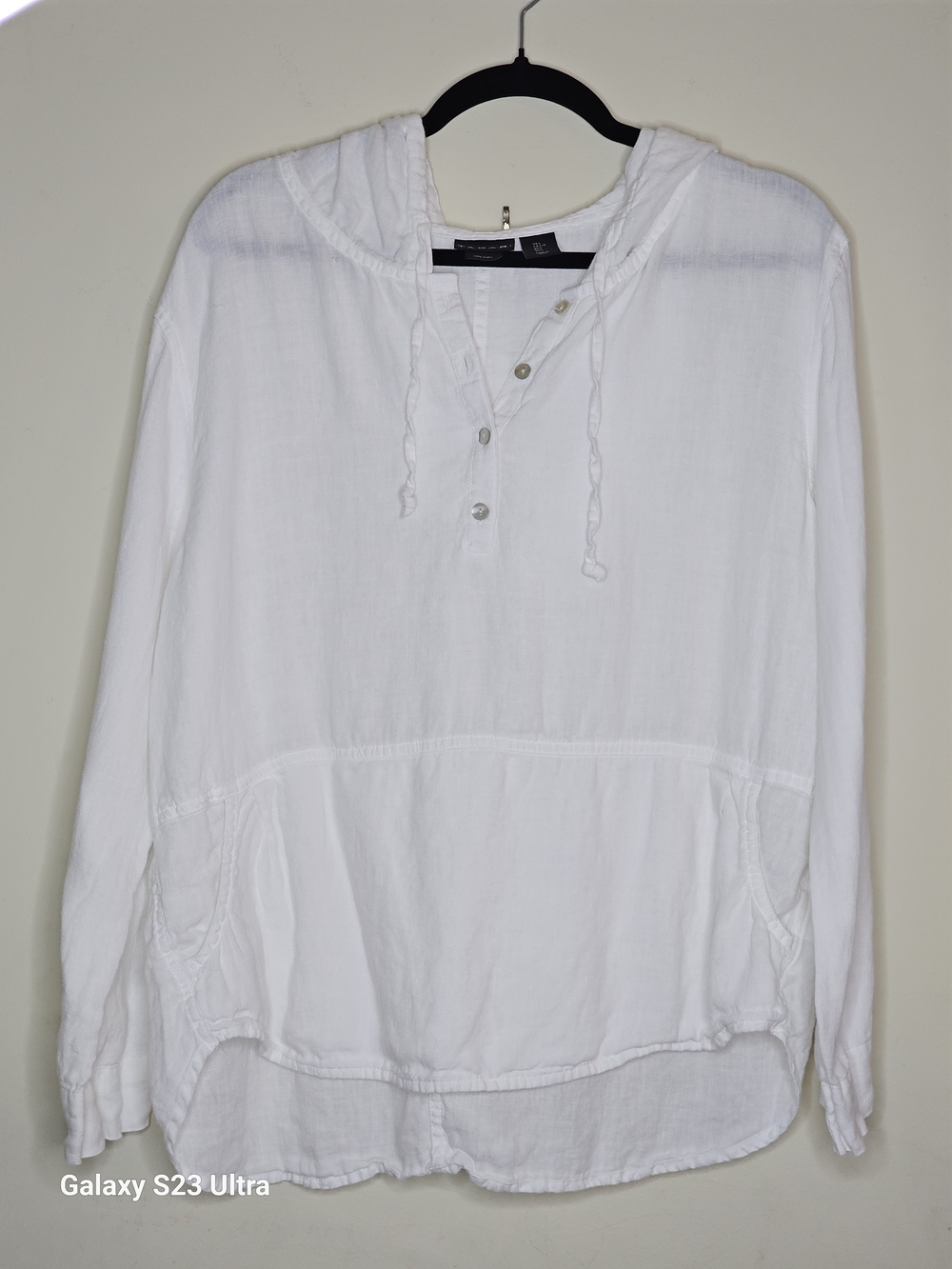 Tahari White Hooded 100% Linen Tunic Top L